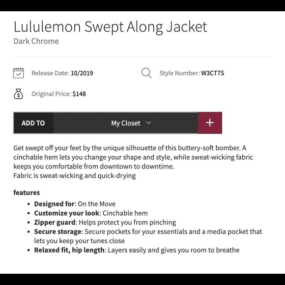 Lululemon Swept Along Jacket in Dark Chrome (MATCHING SET IN OTHER LISTING) - Picture 5 of 11